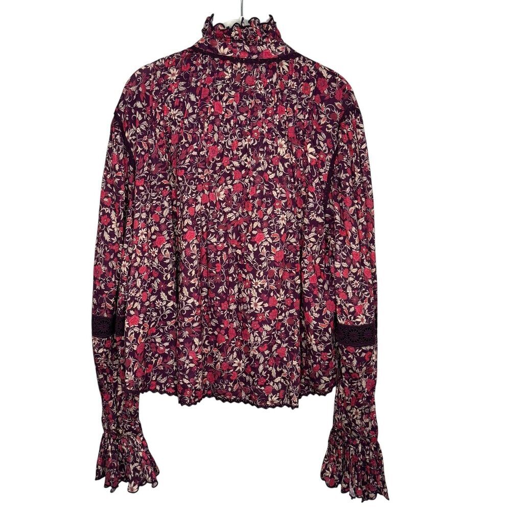 Farm Rio Chelsea Garden Blouse Large Purple Floral Ruffle Boho - Picture 10 of 10